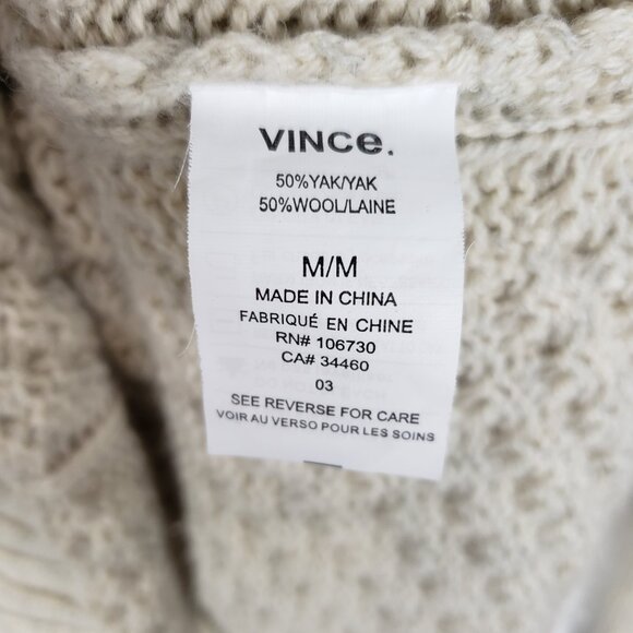 Vince Yak Wool Mock Turtleneck Sweater Oatmeal Chevron Fisherman Womens Size M - Picture 5 of 7